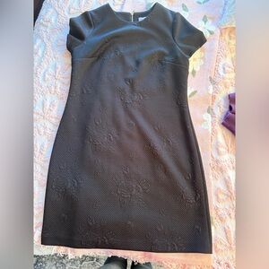 Calvin Klein Collection Black Textured Floral Cap-Sleeve Mini